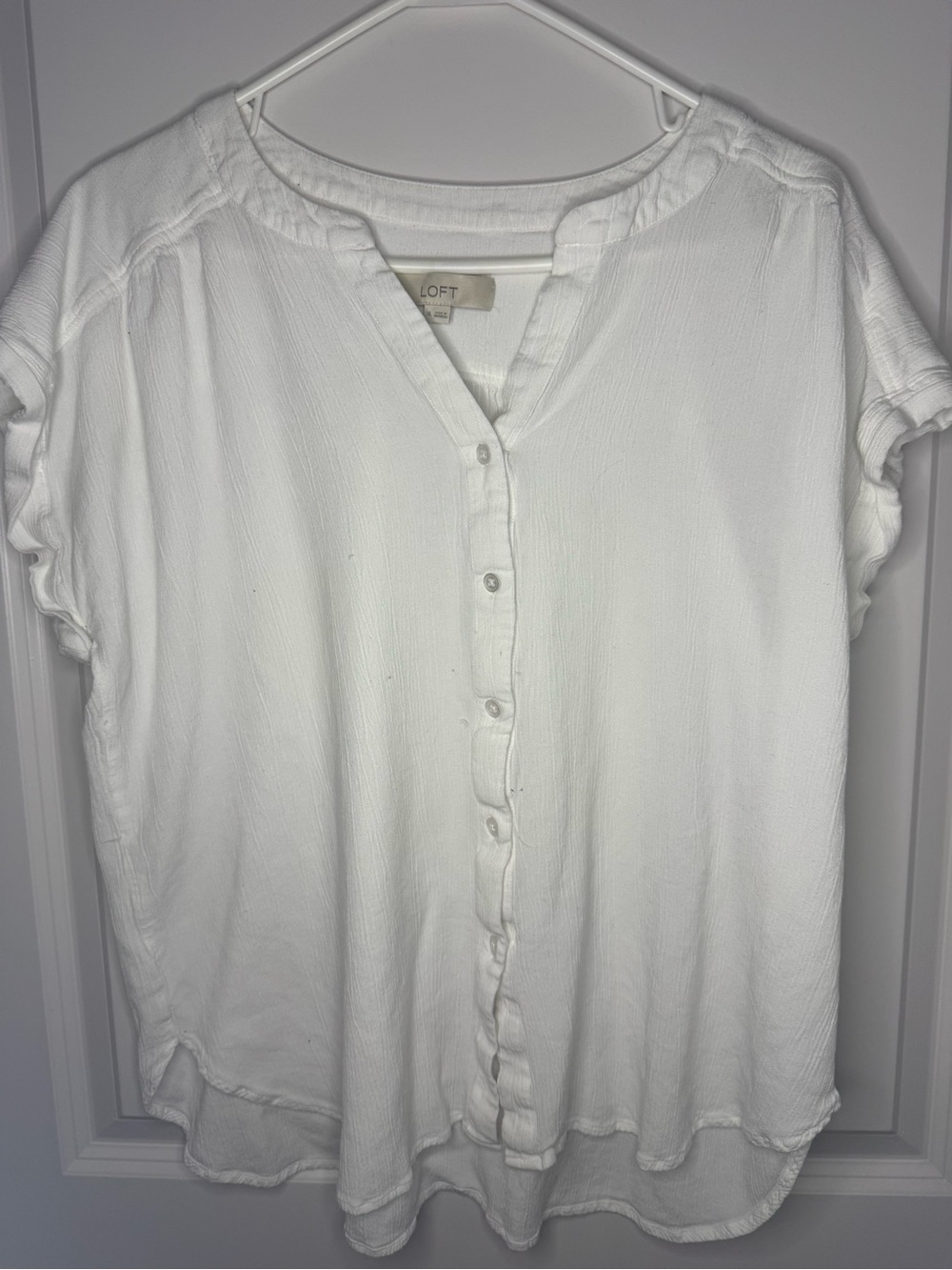 LOFT White Short Sleeve Button-Front Blouse